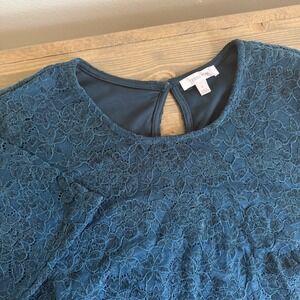 Teddi Rose Womens‎ Large Blue Lace Short Sleeve Blouse Shirt Top